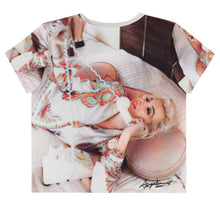 Load image into Gallery viewer, Marilyn Monroe "Drop Me A Line" All-Over Print Crop Tee