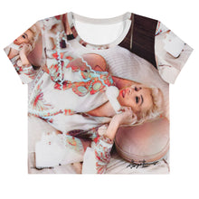 Load image into Gallery viewer, Marilyn Monroe "Drop Me A Line" All-Over Print Crop Tee