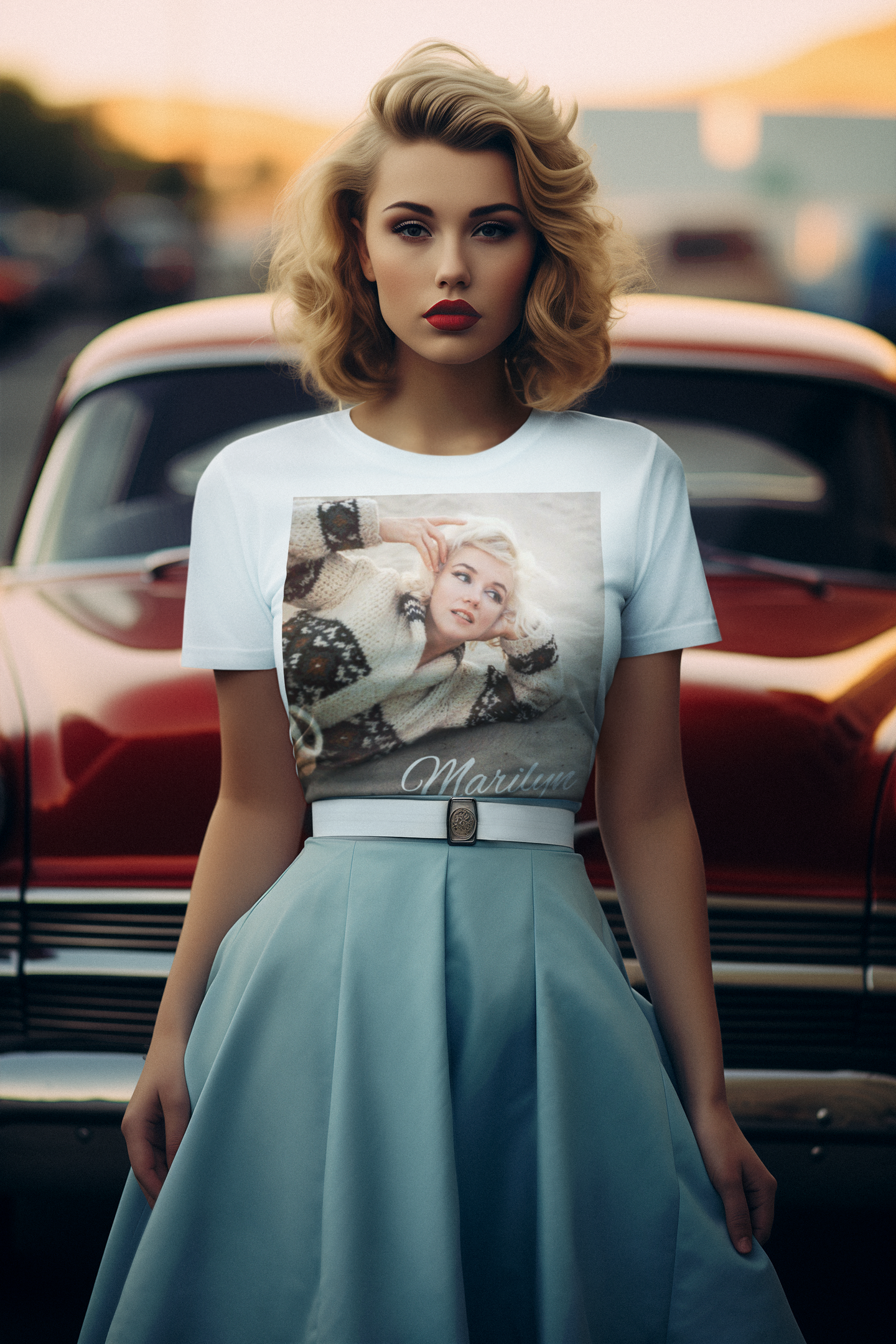 Vintage Marilyn Monroe Retro Santa Monica Beach Unisex Heavy Cotton T-Shirt