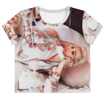 Load image into Gallery viewer, Marilyn Monroe &quot;Drop Me A Line&quot; All-Over Print Crop Tee
